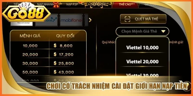 Chơi có trách nhiệm cài đặt giới hạn nạp tiền