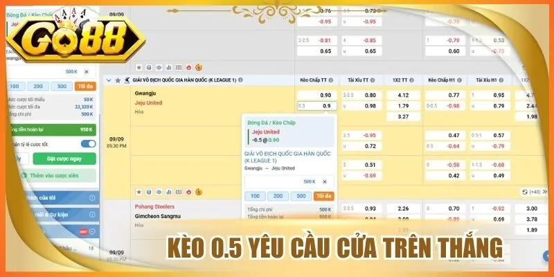 Kèo 0.5 yêu cầu cửa trên thắng