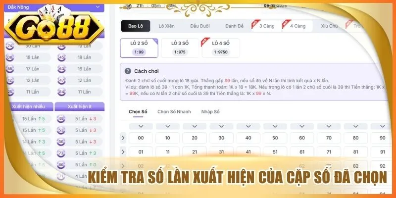 Kiểm tra số lần xuất hiện của cặp số đã chọn