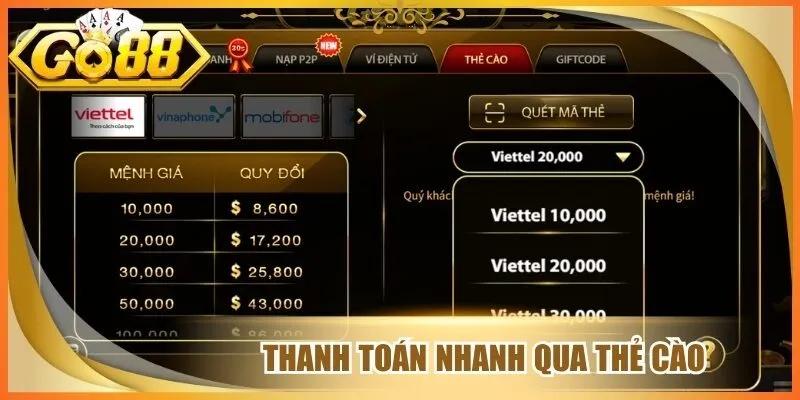 Thanh toán nhanh qua thẻ cào